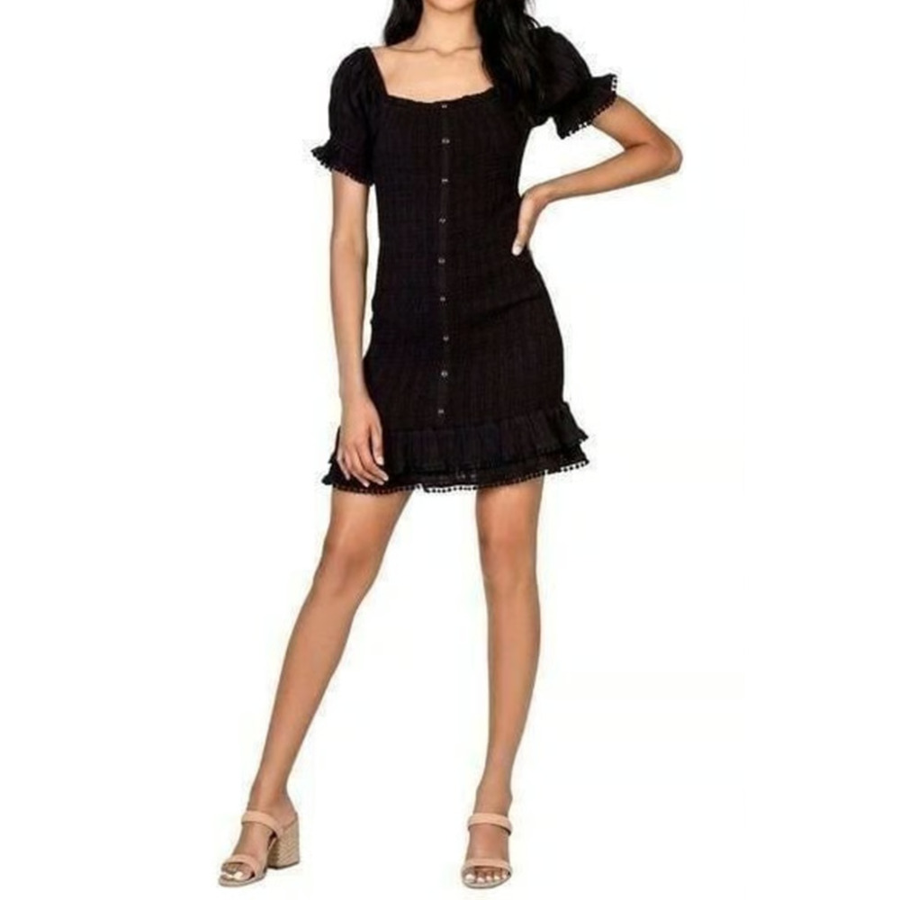 Lost + Wander Aria Smocked Minidress Size Small Black Square Neckline Fitted